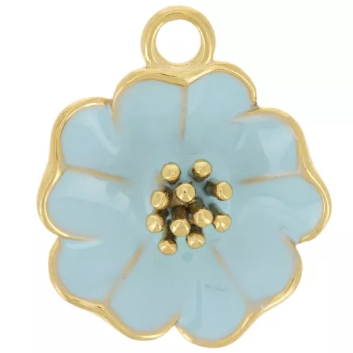 Pendentif fleur 22 mm avec résine époxy - Acier inox 304L Doré - Bleu x1