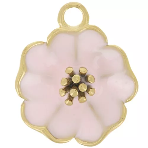 Pendentif fleur 22 mm avec résine époxy - Acier inox 304L Doré - Rose x1