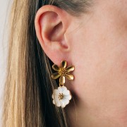 Pendentif fleur 22 mm avec résine époxy - Acier inox 304L Doré - Rose x1