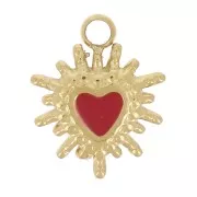 Breloque coeur Ex-voto 9x7 mm résine époxy - Acier inoxydable 304L Doré Rouge x1
