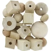 Assortiment de grosses perles en bois naturel x100g