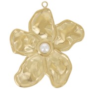 Pendentif fleur 33x28 mm cabochon imitation nacre Acier inoxydable 304L Doré x1|raw }}