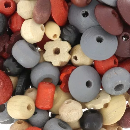 Assortiment de perles en bois naturel/Marron x50g