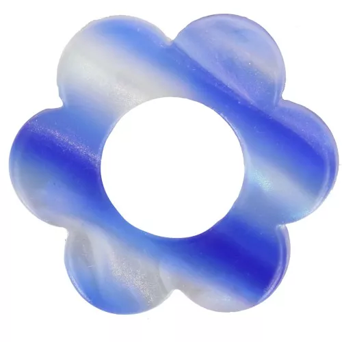 Pendentif fleur 18 mm en acétate - Rayé - Bleu foncé - Blanc nacré x1