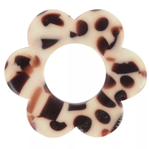 Pendentif fleur 18 mm en acétate - Tacheté Marron - Crème x1
