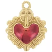 Pendentif coeur Ex-Voto 22x18mm résine époxy Acier inoxydable 304L Doré Rouge x1