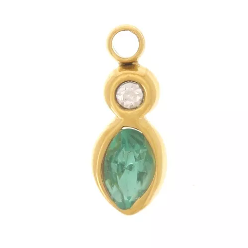 Breloque navette 9x4mm oxyde de zirconium - Acier inoxydable 304L Doré - Vert x1