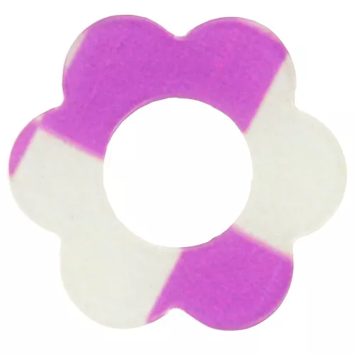 Pendentif fleur 18 mm en acrylique - Carreaux Violet - Blanc x1