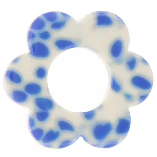 Pendentif fleur 18 mm en acétate - Tacheté Bleu royal - Crème x1