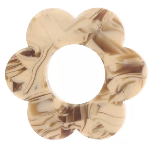 Pendentif fleur 18 mm en acétate - Marbré Caramel - Marron foncé x1