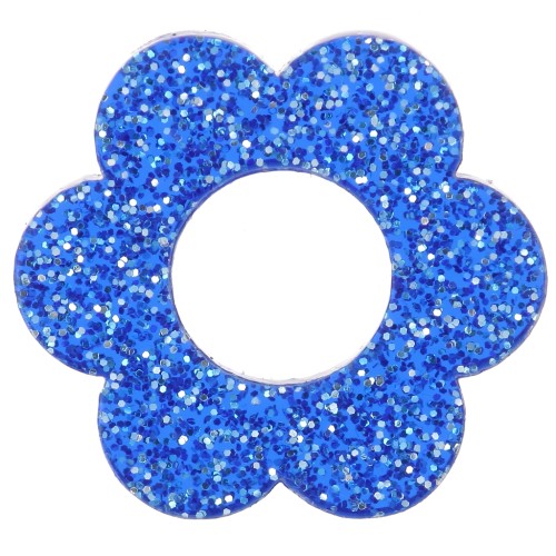 Pendentif fleur 18 mm en acrylique - Pailleté bleu roi x1