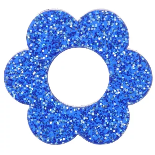 Pendentif fleur 18 mm en acrylique - Pailleté bleu roi x1