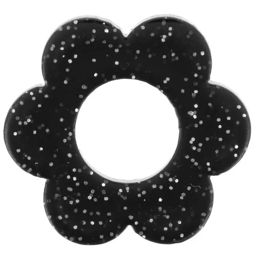 Pendentif fleur 18 mm en acrylique - Pailleté noir x1