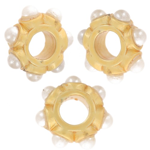 Perle rondelle 10 mm et perles en nacre - Doré à l'or fin x1