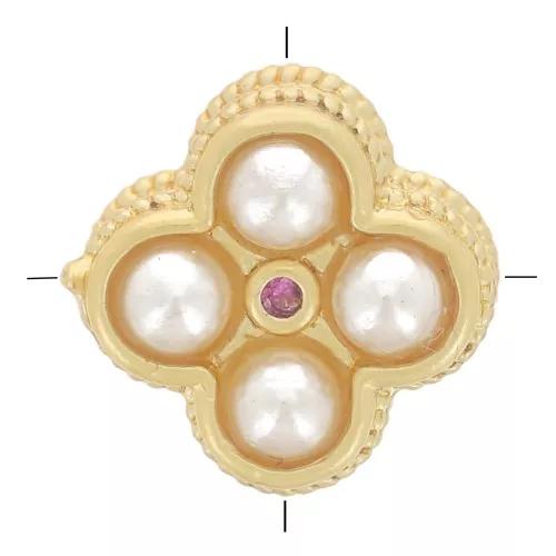 Perle trèfle 8 mm cabochons nacre et Oxyde de zirconium - Doré à l'or fin x1