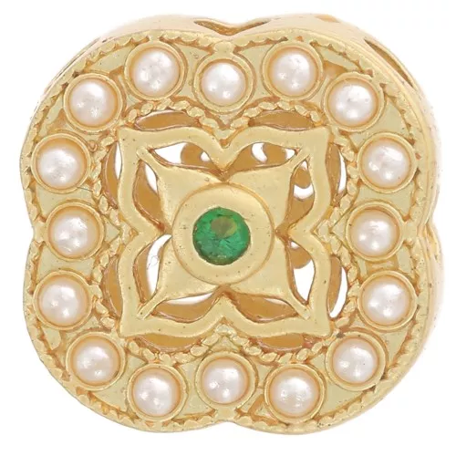Intercalaire carré 10.5 mm cabochons nacre & Oxyde de zirconium Doré à l'or fin x1