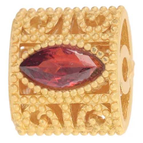Perle rectangle bombé 11x12mm avec oxydes de Zirconium - Doré à l'or fin - Rouge