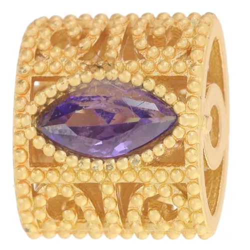 Perle rectangle bombé 11x12mm avec oxydes de Zirconium - Doré Or fin - Violet