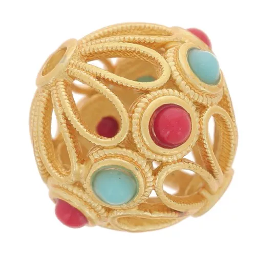 Perle ronde filigranée 10.5 mm avec imitation gemmes - Doré à l'or fin x1