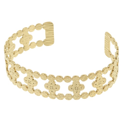 Bracelet large trèfle martelé réglable 15x150 mm Acier inoxydable 304L Doré x1