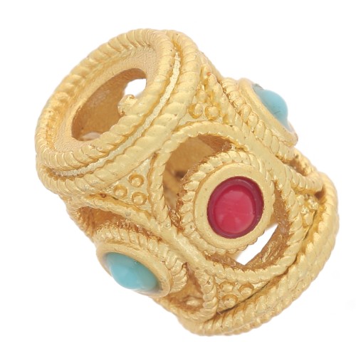 Perle tube ajouré texturé 10x9 mm - imitation pierres gemme - Doré à l'or fin