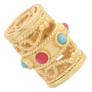 Perle tube ajouré travaillé 12x9 mm - imitation pierres gemme - Doré à l'or fin|raw }}