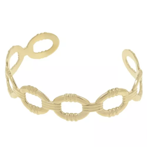 Bracelet Jonc Femme En Acier Inoxydable Doré Or - Avec Strass - Réglable - Neuf Sans Emballage