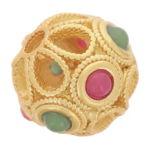 Perle ronde filigranée 8.5 mm avec imitation gemmes - Doré à l'or fin x1