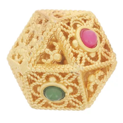 Perle octogonale filigranée 9x11 mm avec imitation gemmes - Doré à l'or fin x1