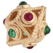 Perle losange aplatie 8x9 mm avec pierres gemmes - Doré à l'or fin x1