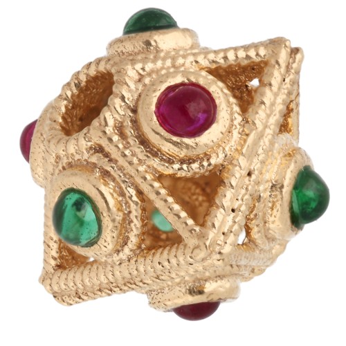 Perle losange aplatie 8x9 mm avec pierres gemmes - Doré à l'or fin x1