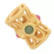 Perle tube ajouré texturé 9x7 mm avec imitation pierres gemme - Doré à l'or fin