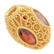 Perle olive filigranée 11x8 mm avec oxydes de Zirconium - Doré à l'or fin x1|raw }}