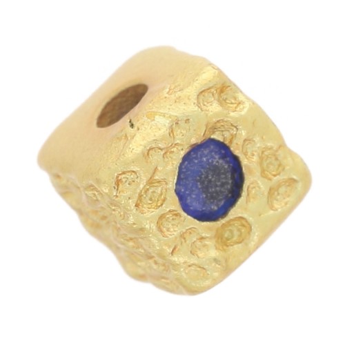 Perle carrée martelée 4.5 mm avec oxyde de Zirconium - Doré à l'or fin - Bleu x1