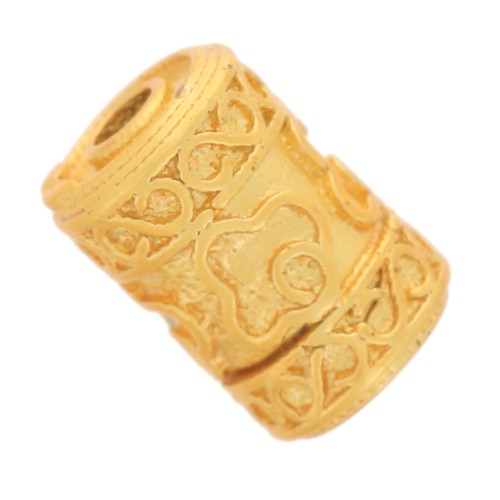 Perle tube travaillée 9x6 mm - Doré à l'or fin x1