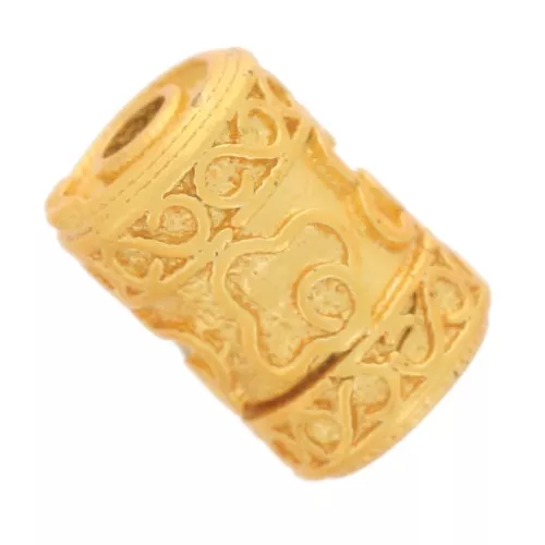 Perle tube travaillée 9x6 mm - Doré à l'or fin x1