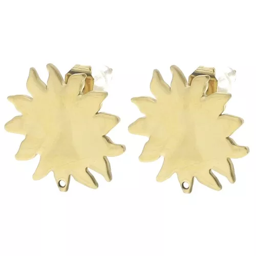 Clous d'oreilles soleil martelé 16 mm - Acier inoxydable 304L Doré x2
