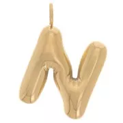 Pendentif lettre alphabet ballon 22x15 mm - N - Acier inoxydable 304L Doré x1