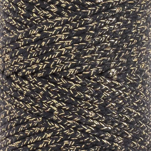 Cordon en coton tressé 3 mm - fabrication Française - Noir - Doré x1m