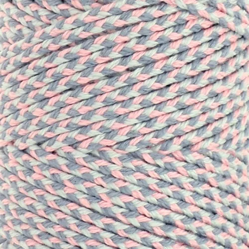 Cordon en coton tressé 2.5 mm - fabrication Française - Rose clair - Gris x1m