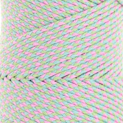 Cordon en coton tressé 2.5 mm fabrication Française - Vert clair - Bleu - Rose x1m