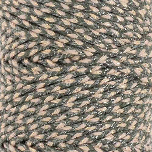 Cordon en coton tressé 2.5 mm - fabrication Française - Kaki - Beige - Doré x1m