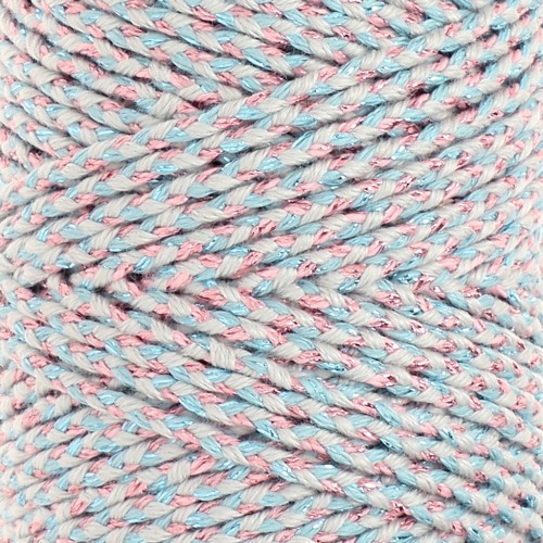 Cordon en coton tressé 2.5 mm - fabrication Française - Multi Bleu - Doré rose x1m