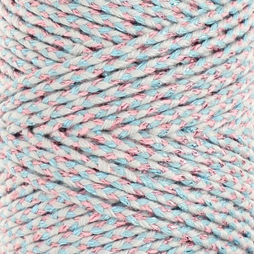 Cordon en coton tressé 2.5 mm - fabrication Française - Multi Bleu - Doré rose x1m