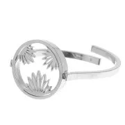 Bague ronde réglable - motif floral - cabochon plat 10 mm - Acier inox 304L x1