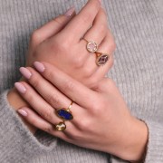 Bague ronde réglable - motif floral - cabochon plat 10 mm - Acier inox 304L x1