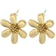 Clous d'oreilles marguerite 25x22 mm - Acier inoxydable 304L Doré x2