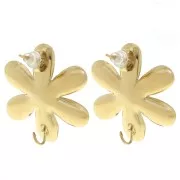 Clous d'oreilles marguerite 25x22 mm - Acier inoxydable 304L Doré x2