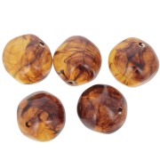 Perles rondes irrégulières 15 mm en résine transparente - Ambre marbré x4