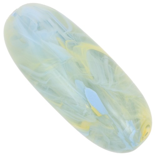 Perle olive 34x14 mm en résine translucide - Vert lichen marbré bleu - jaune x1